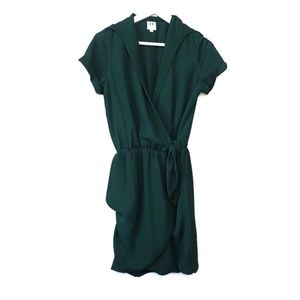 Halston Heritage emerald green wrap tulip dress